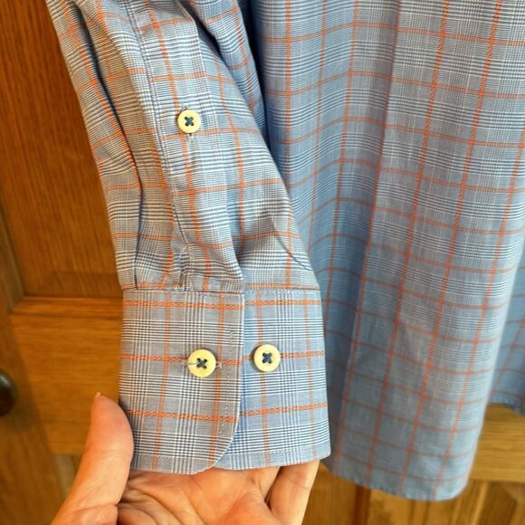 PETER MILLAR Blue & Orange Check Button Down Shirt - Picture 5 of 9